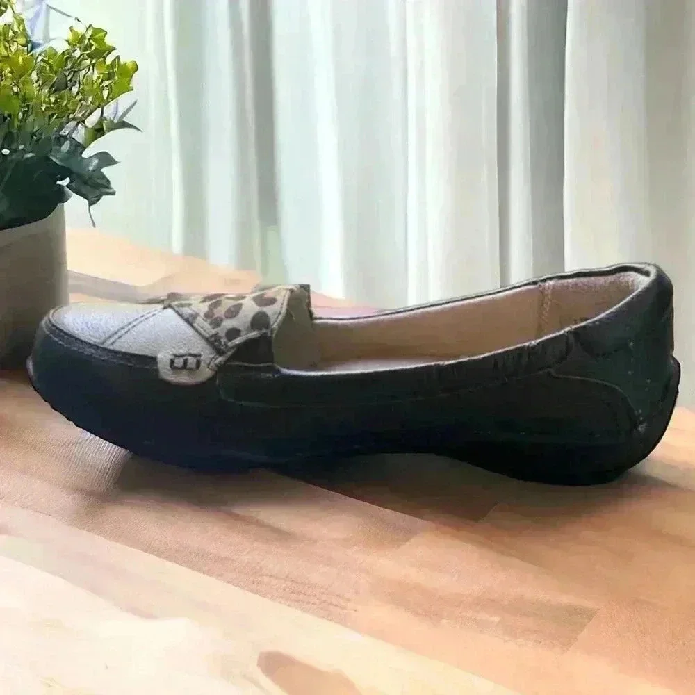 Dr.Scholl’s NEW No Tags black and animal print flats size 7.5W. Leather Upper